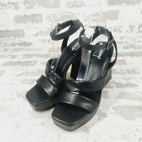 New Abound Tracy Black Faux Leather Block Heel Retro Platform Sandals H465 - Picture 2 of 15